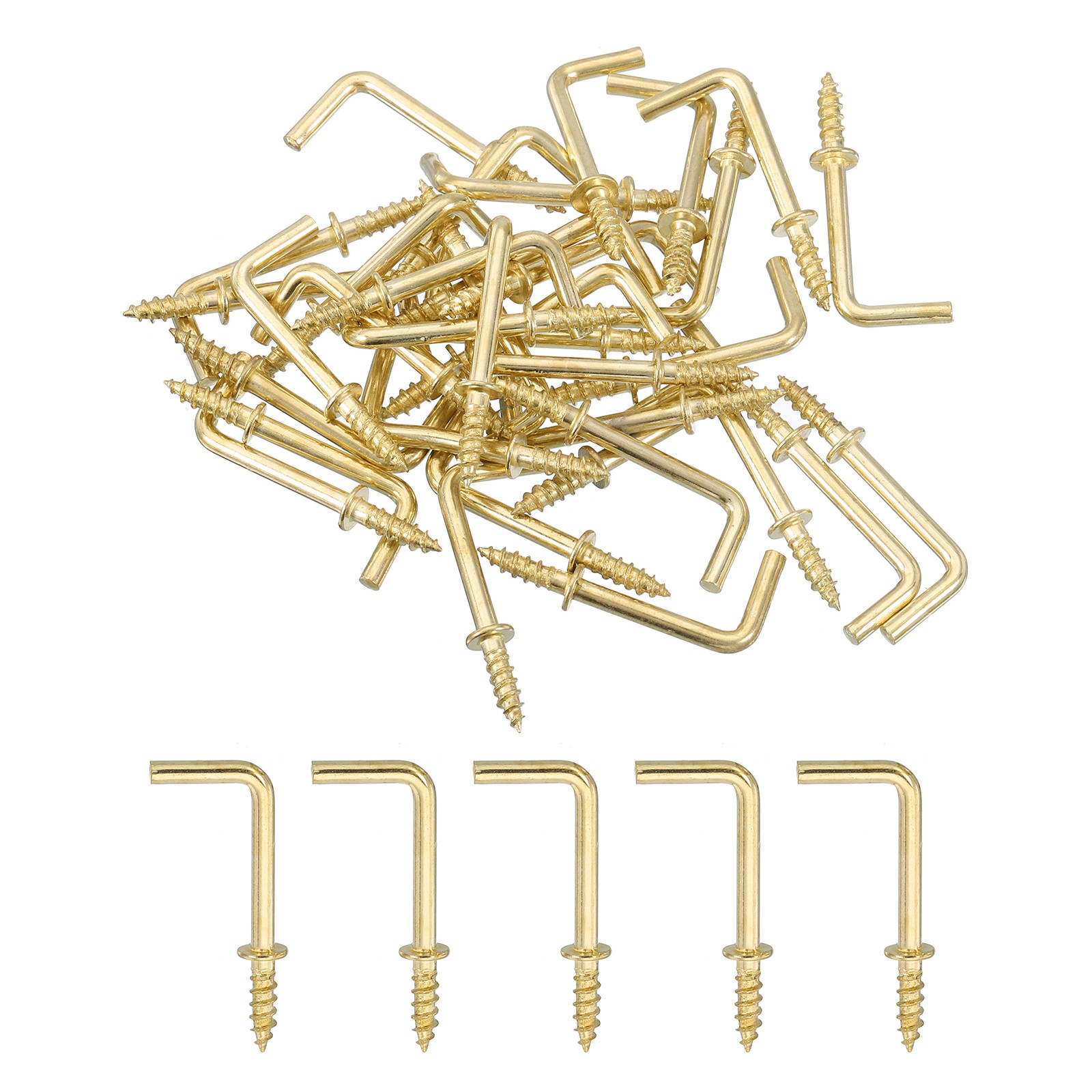 Right Angle Hooks, 50Pcs 7/8" L Shaped Screw Hooks Screw in Hooks, Gold