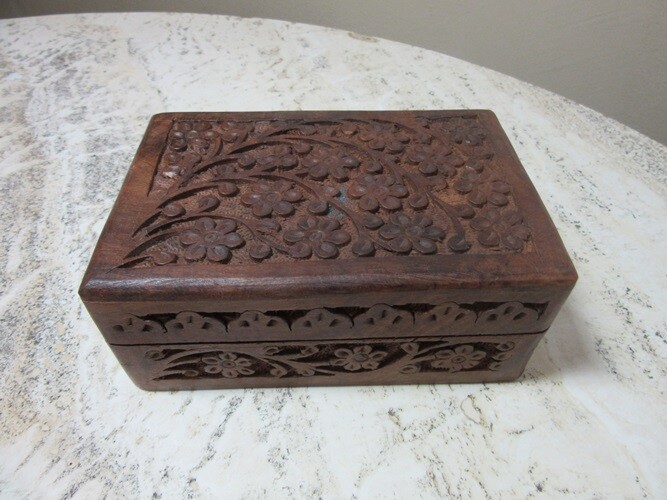 New Age Imports carved wood box. India