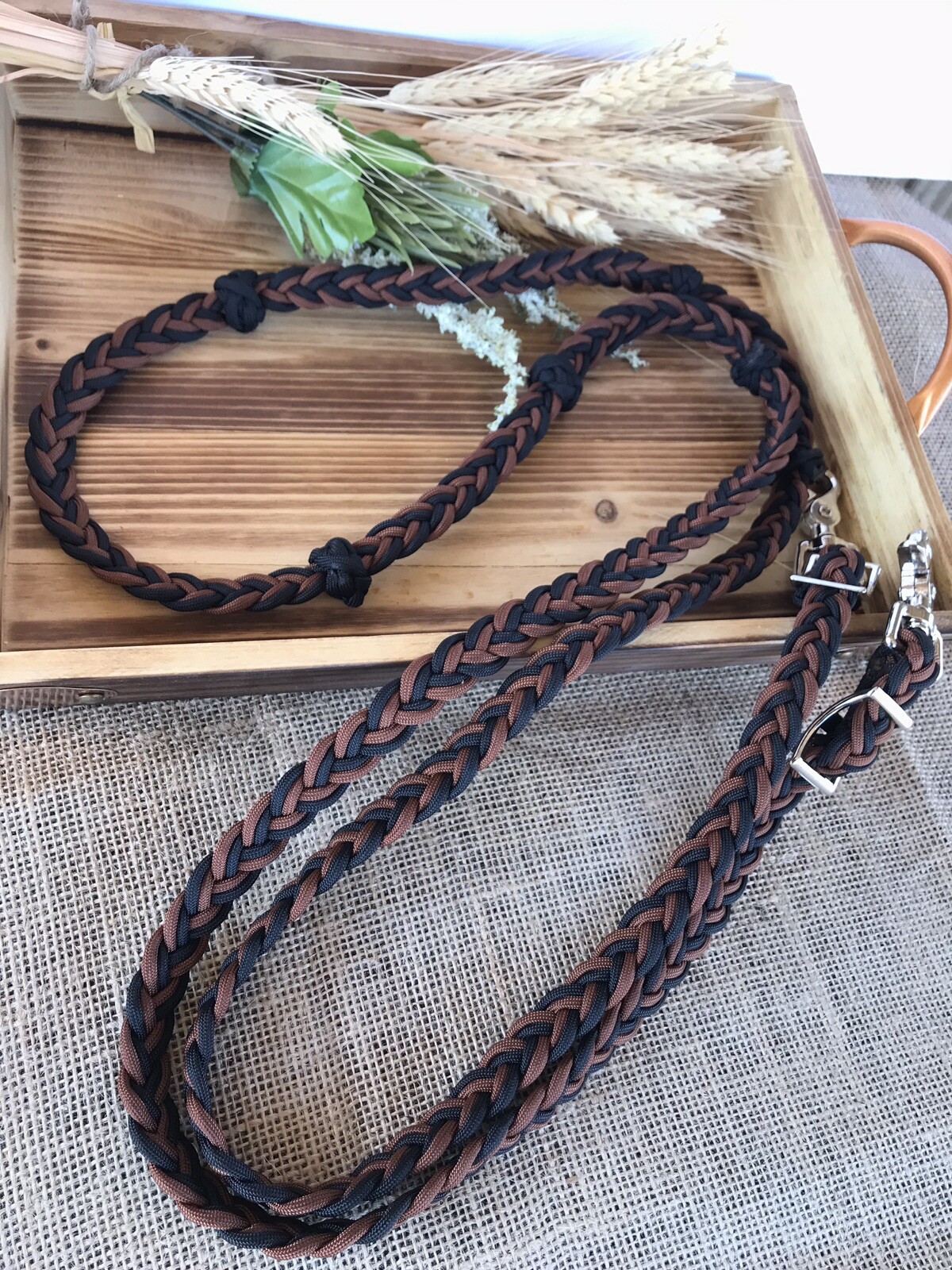 barrel Reins With Adjustable Grip Knots Brown and black