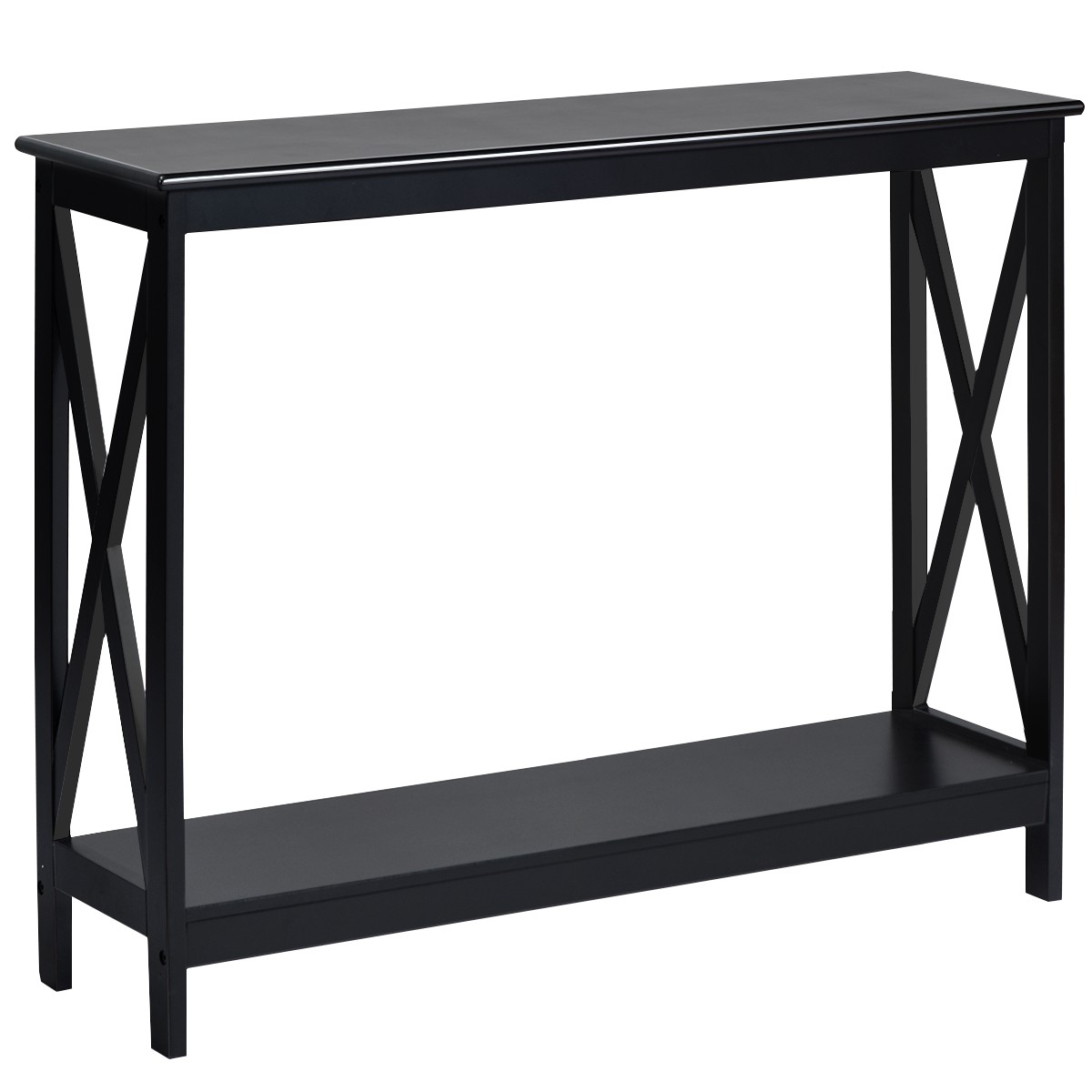 2-Tier Console Table X-Design Bookshelf Sofa Side Accent Table w/Shelf Black