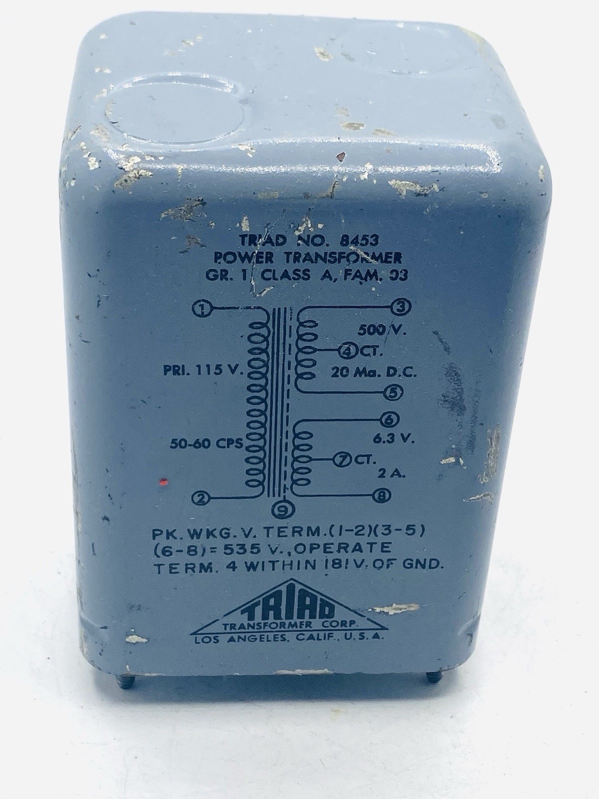 Vintage Triad No. 8453 Power Transformer 535V.  PRI. 115V X5