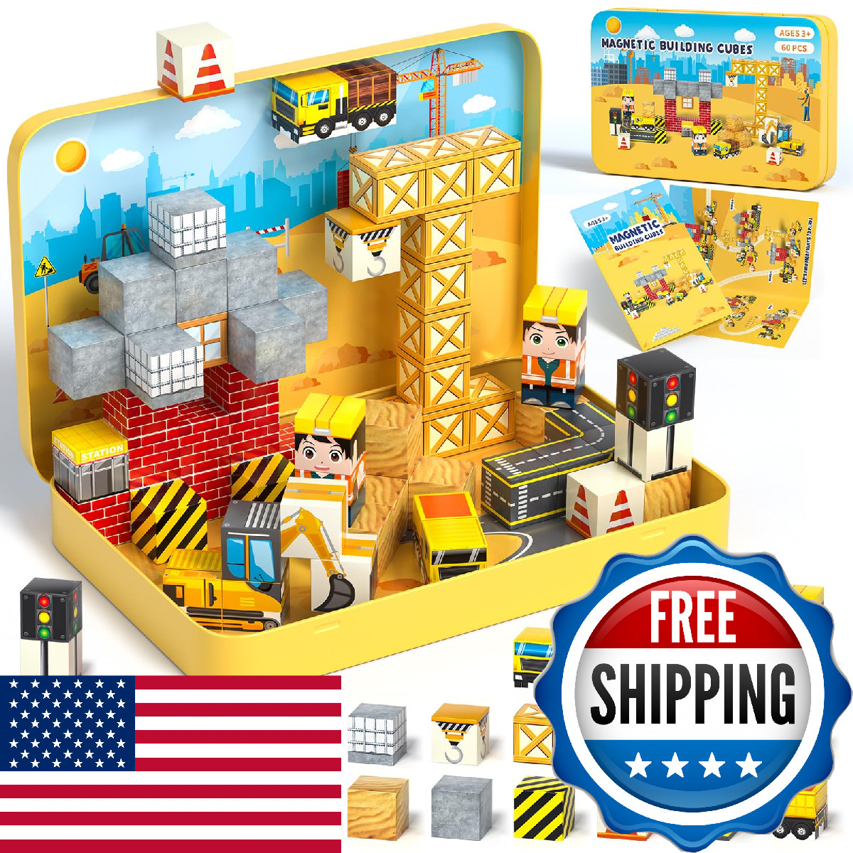 Axirata 60PCS Mini Magnetic Blocks Travel Set for Kids, Mini Magnetic Tiles Buil