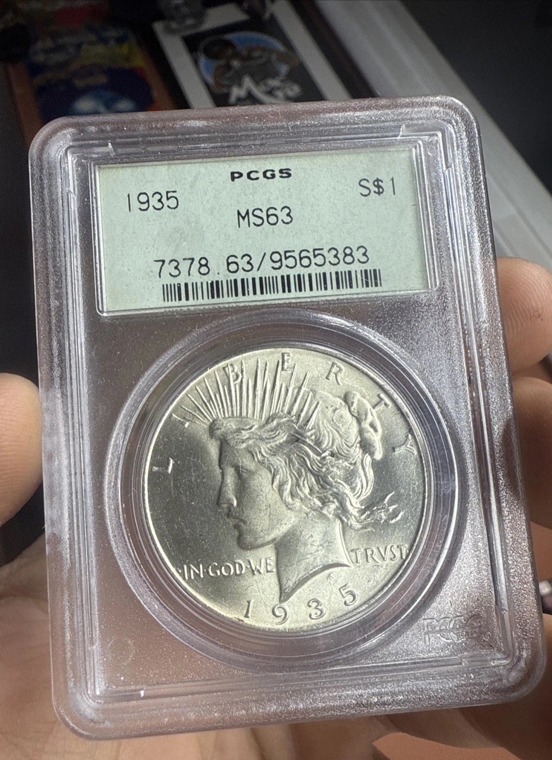 1935 OG green Holder PEACE Dollar PCGS MS63 Silver Peace $1 OGH Old O.G. 5/3/83