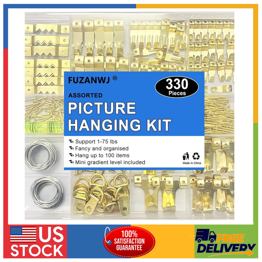 330pcs Picture Hangers Kit Heavy Duty 10-75lbs with Wire D-Rings Sawtooth Nails