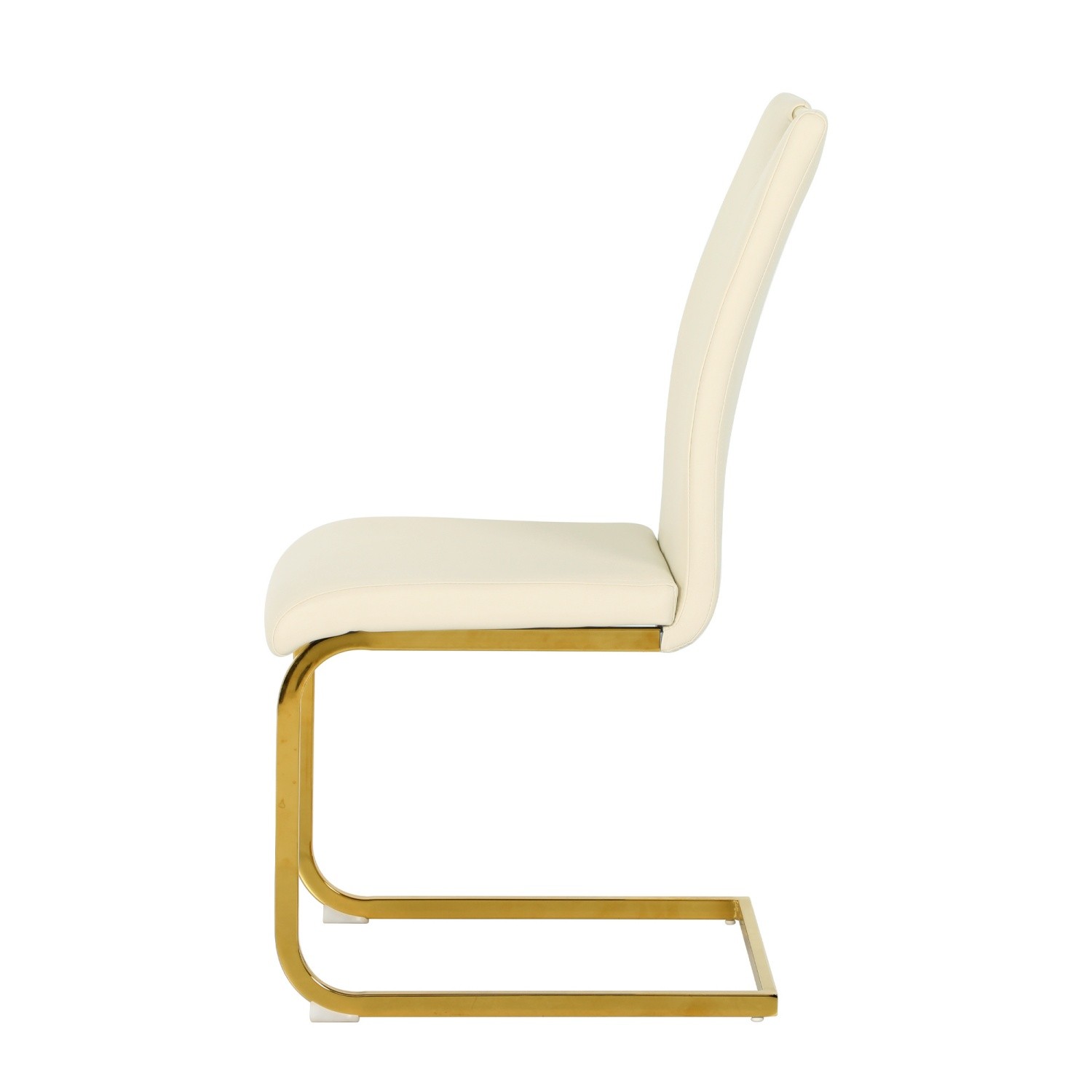 Set of 2/4 High Back Dining Chairs Light Yellow Leather with Gold Metal Bow Leg