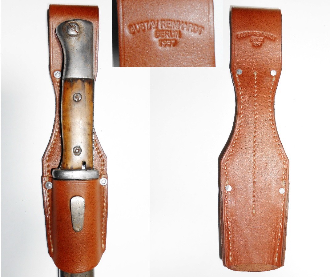 WWI MAUSER K.98 RIFLE BROWN LEATHER DRESS BAYONET CARRY FROG dated 1937