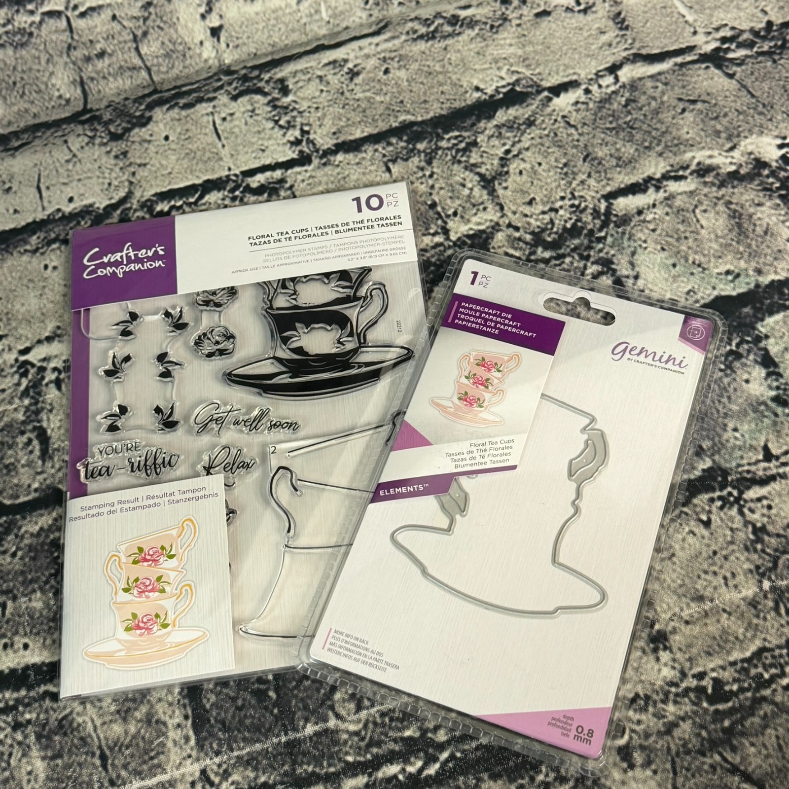 Crafters Companion Gemini FLORAL TEA CUPS Stamps & Die