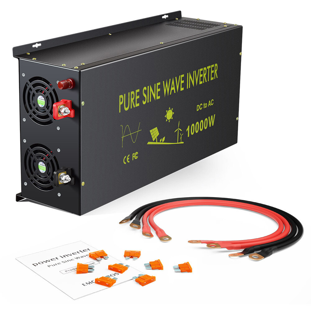 10000W Power Converter 24V/36V/48V to 120/220V Pure Sine Wave Inverter Car Home