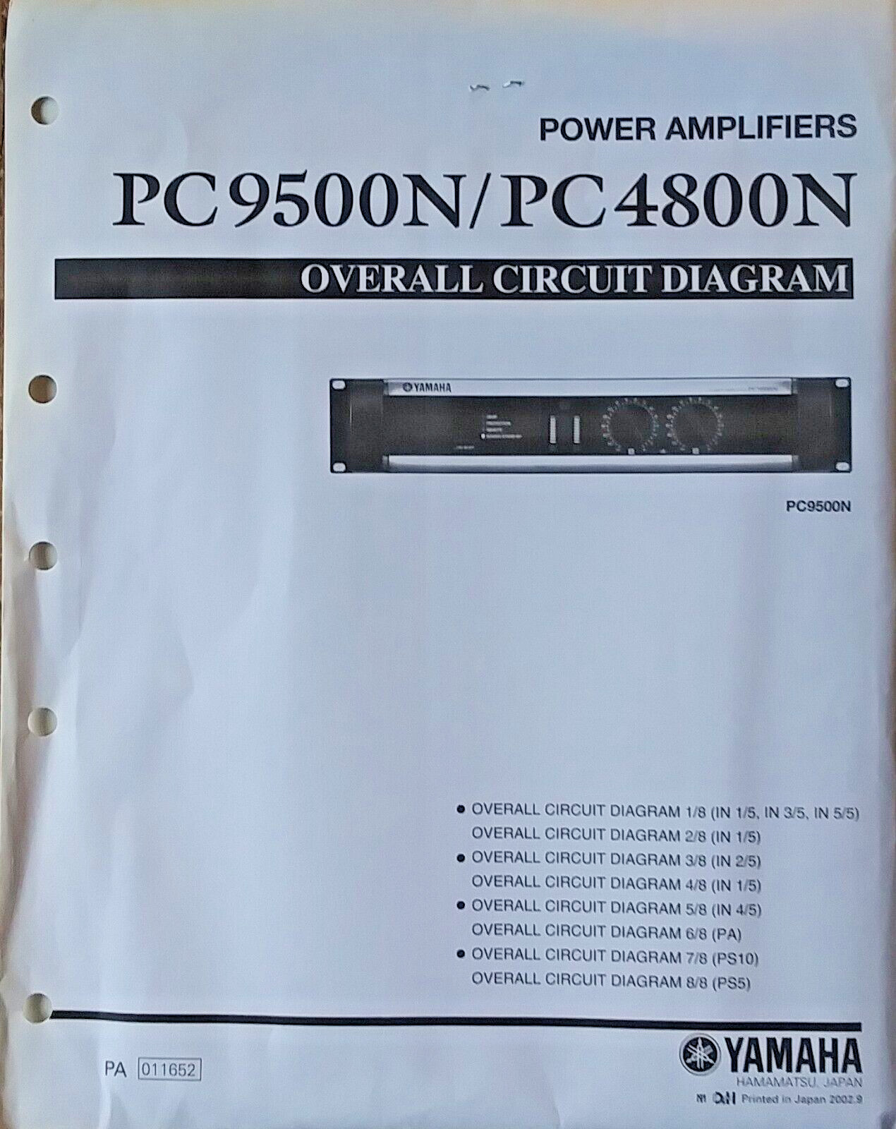 Yamaha PC9500N PC4800N Power Amp Original Overall Circuit Diagram, Schematics...