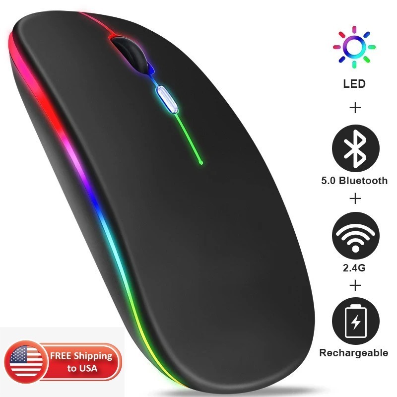 RGB Bluetooth Wireless Mouse Rechargeable Ergonomic USB for PC Laptop iPad