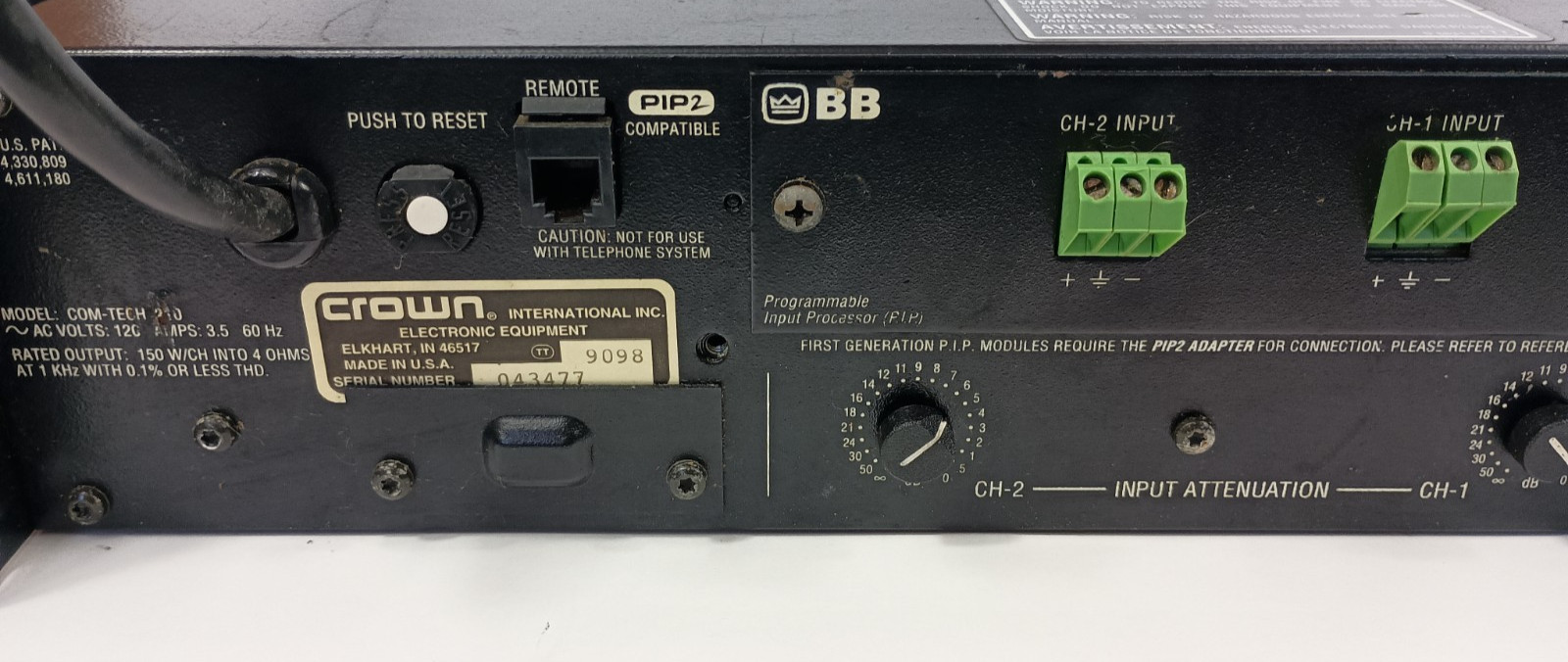 Crown Com-Tech 210 2-Channel Power Amplifier w/PIP2 Card