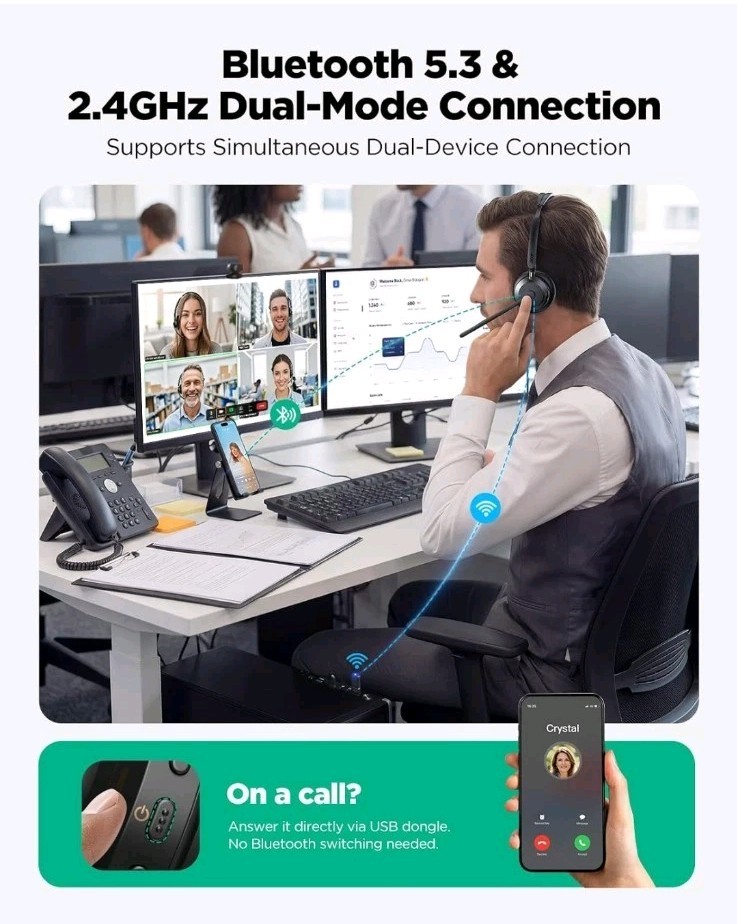 acer Wireless Bluetooth Headset with Mic and Charge Stand for Work, PC, OHR689