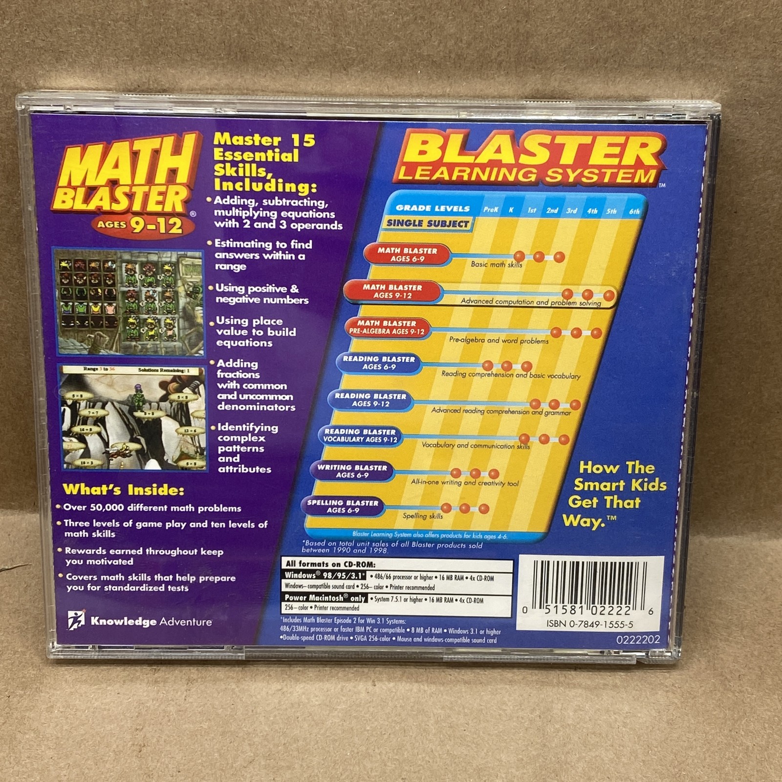 Math Blaster Ages 9-12 CD-ROM Knowledge Adventure Windows Mac Education Software