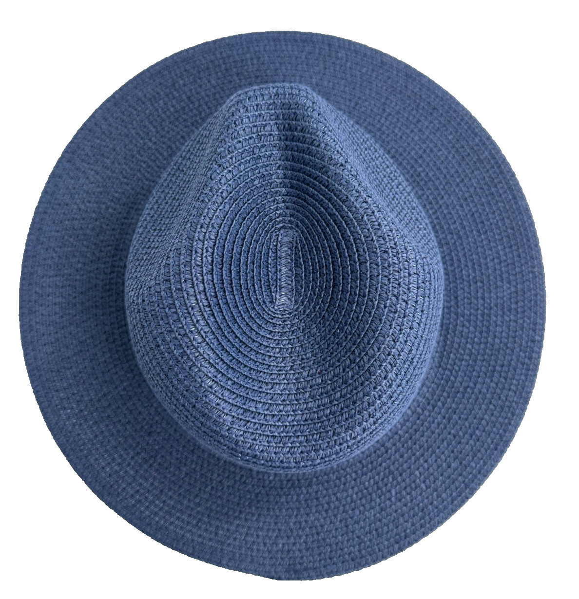 Chic Womens Blue Straw Fedora Hat Medium Black Grosgrain Band Wide Brim Summer