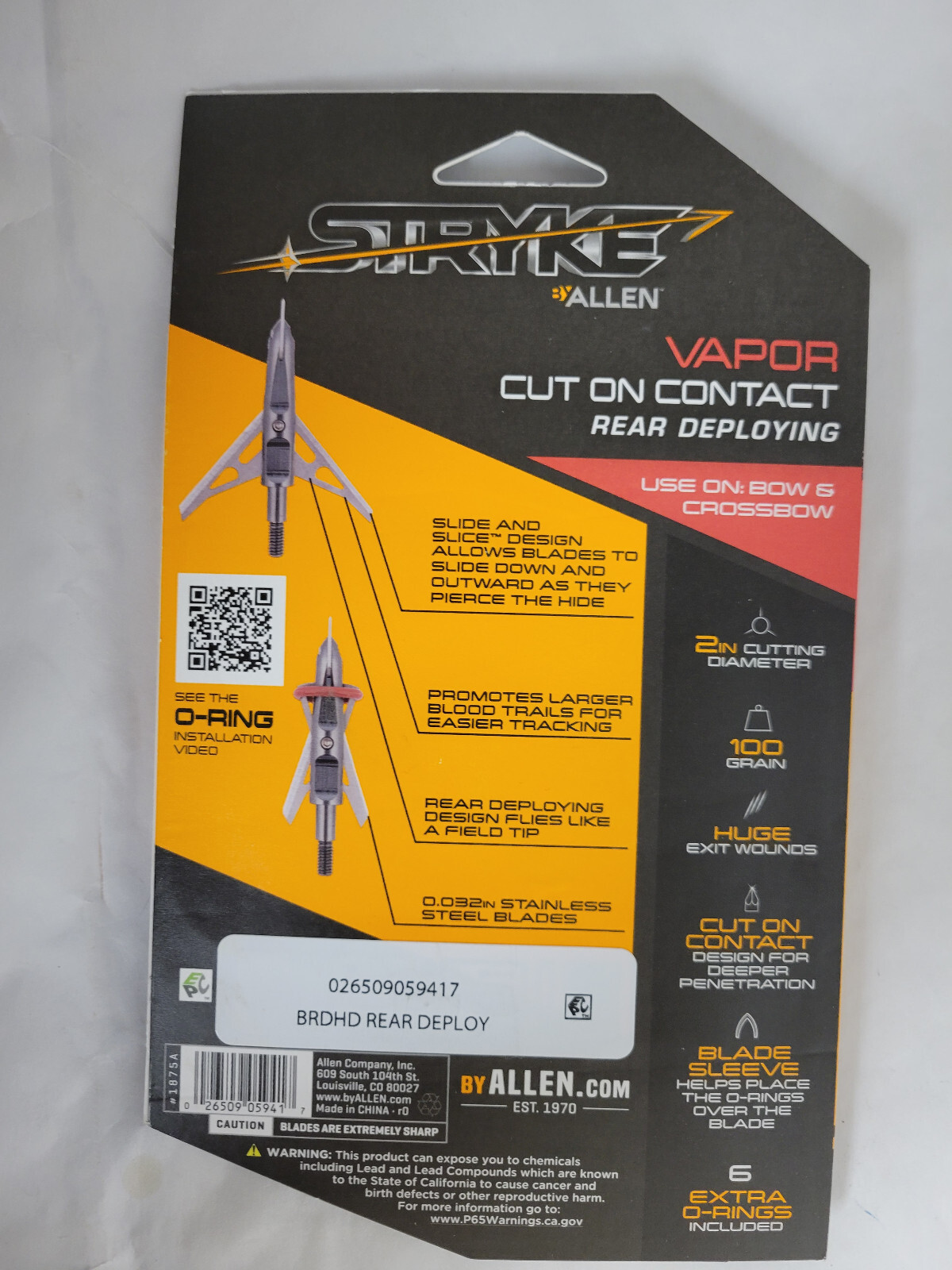 Stryke Vaper Mechanical Broadhead Arrows 100 Grain Rear Deploy Sealed New