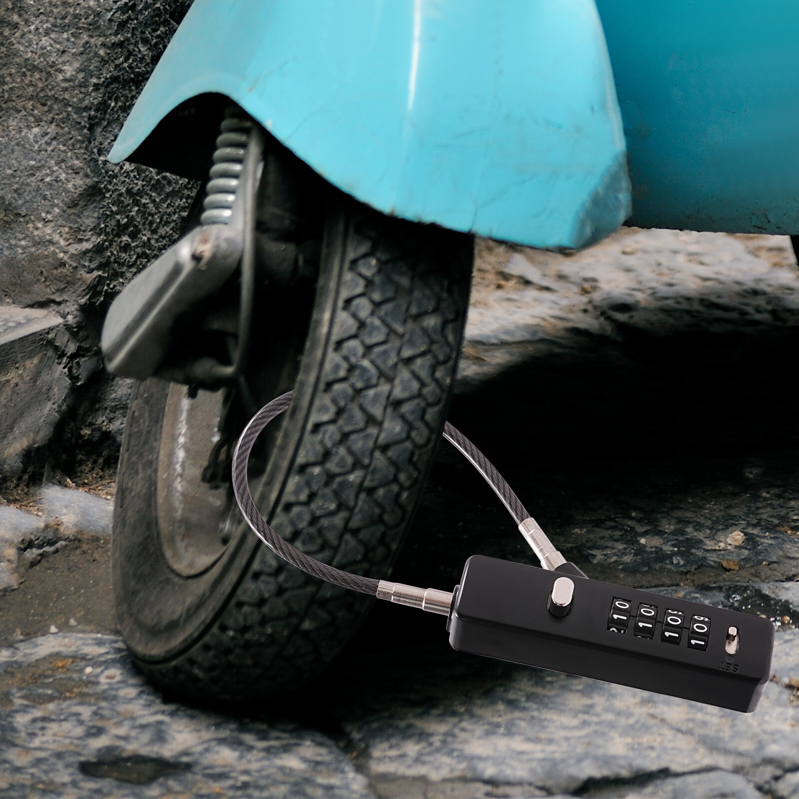 Black Cable Combination Lock 4 Digit Dial Lock with 3* Steel Cables 30/60/120cm
