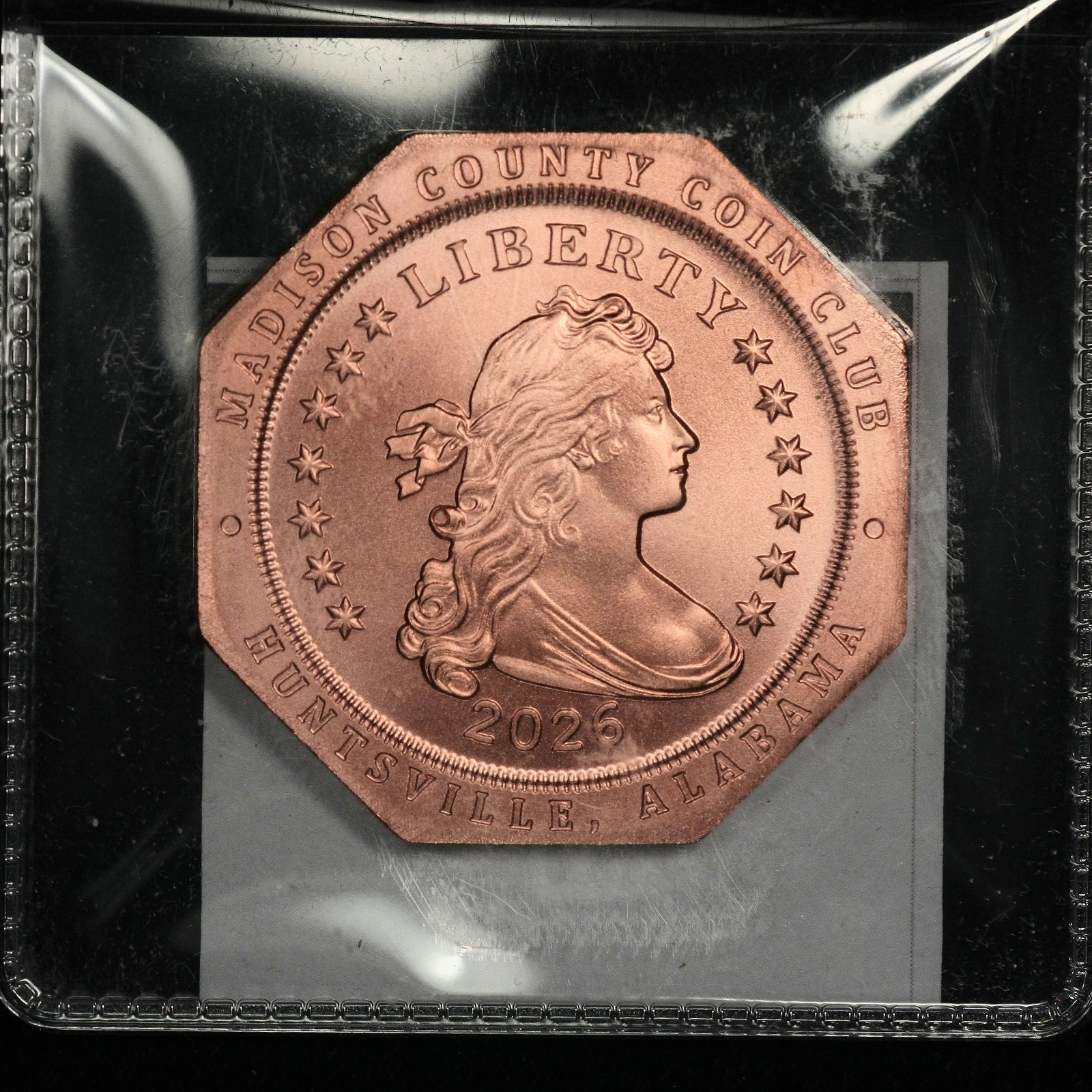 2026 Daniel Carr Madison County Coin Club Octagonal "Thick" Copper Medal