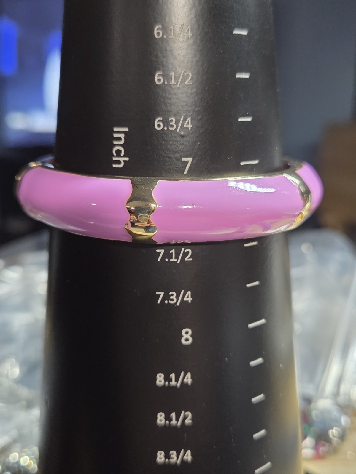 Pink Enamel Gold Tone Hinged Clamper Bangle Bracelet 7"