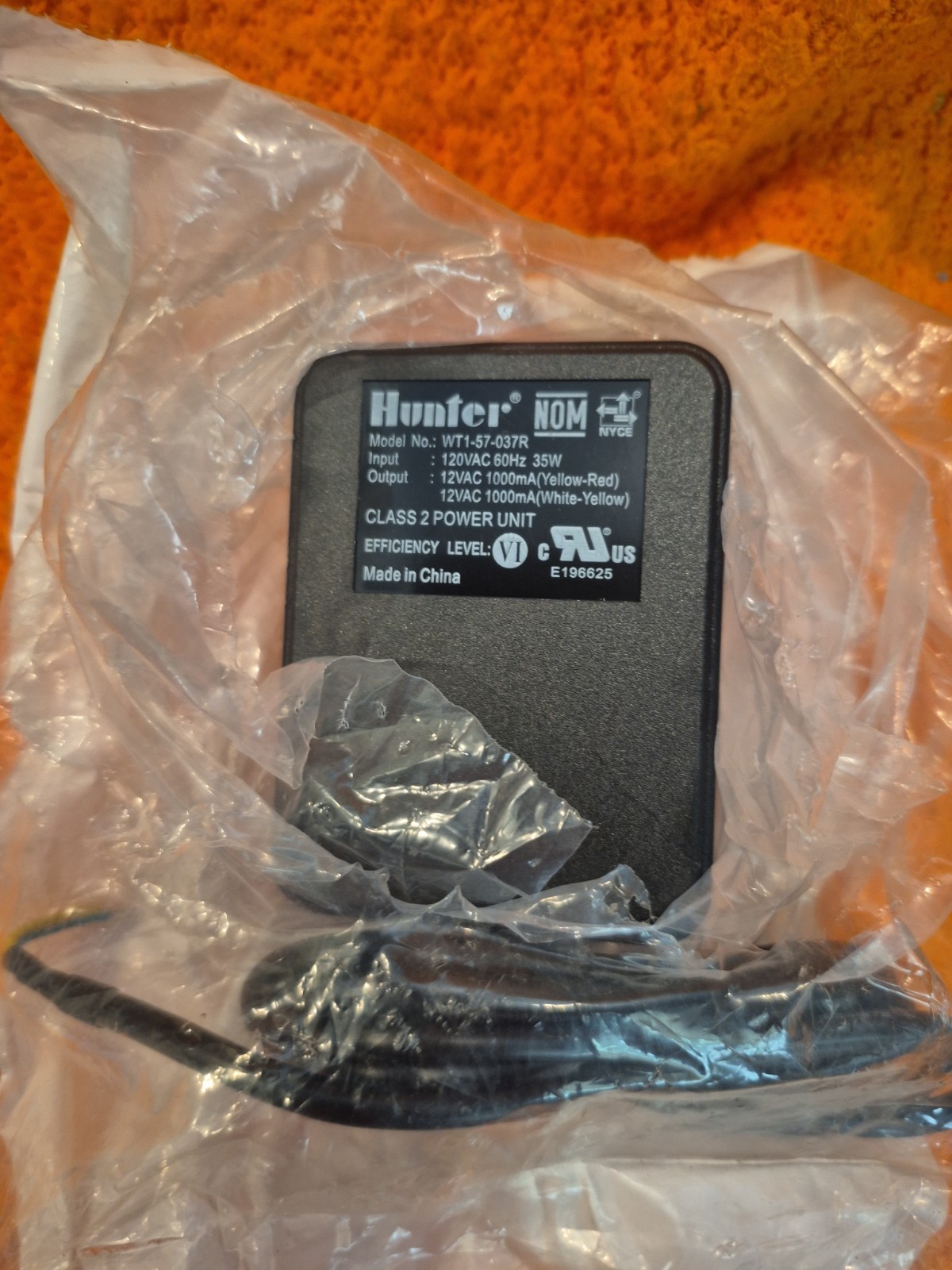 Hunter WT1-57-037R 1000mA Transformer Sprinkler System Power Adapter  OEM