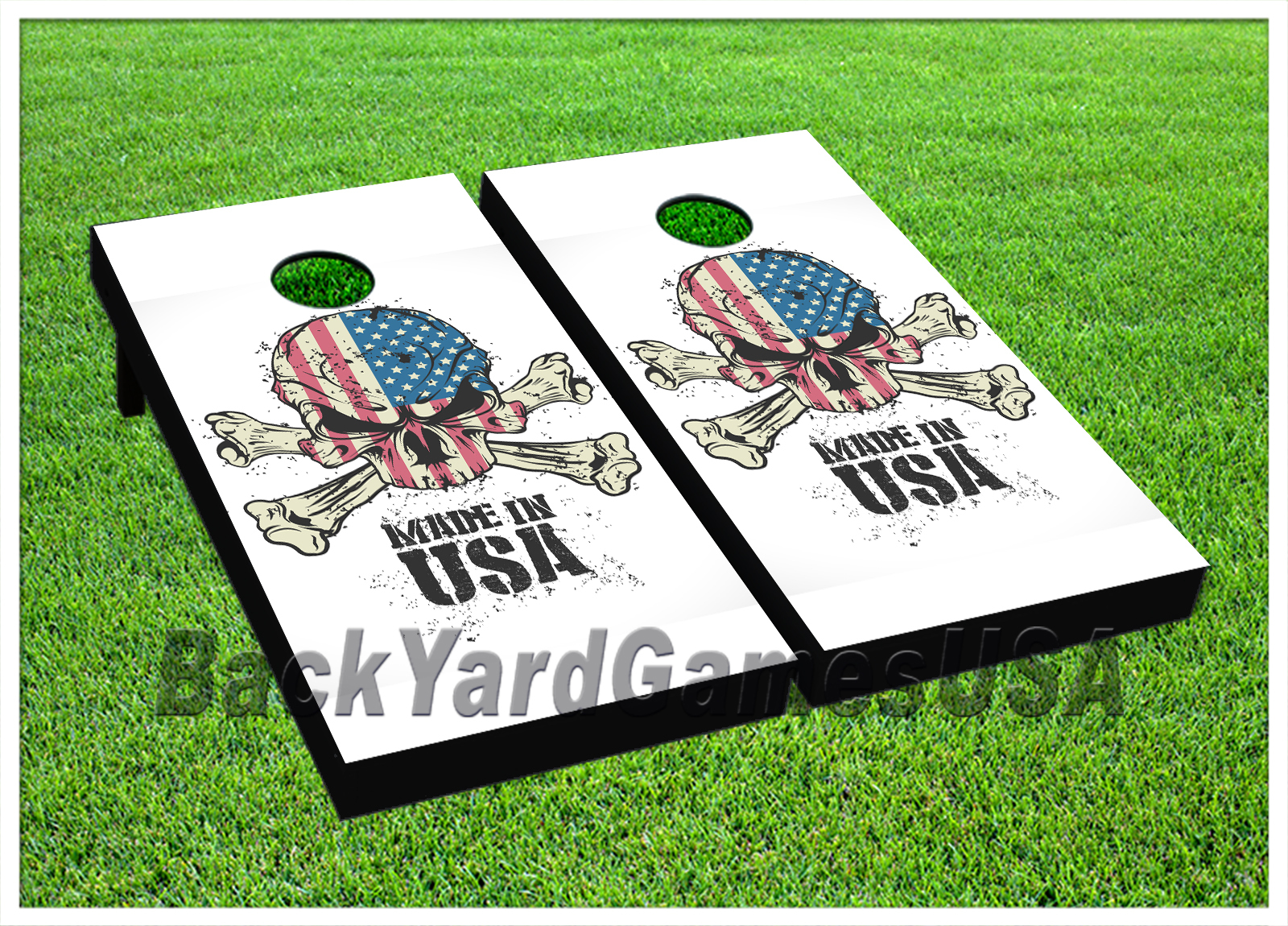 Cornhole Boards BEANBAG TOSSGAME Made USA Skeleton Red White Blue w Bags Set1607