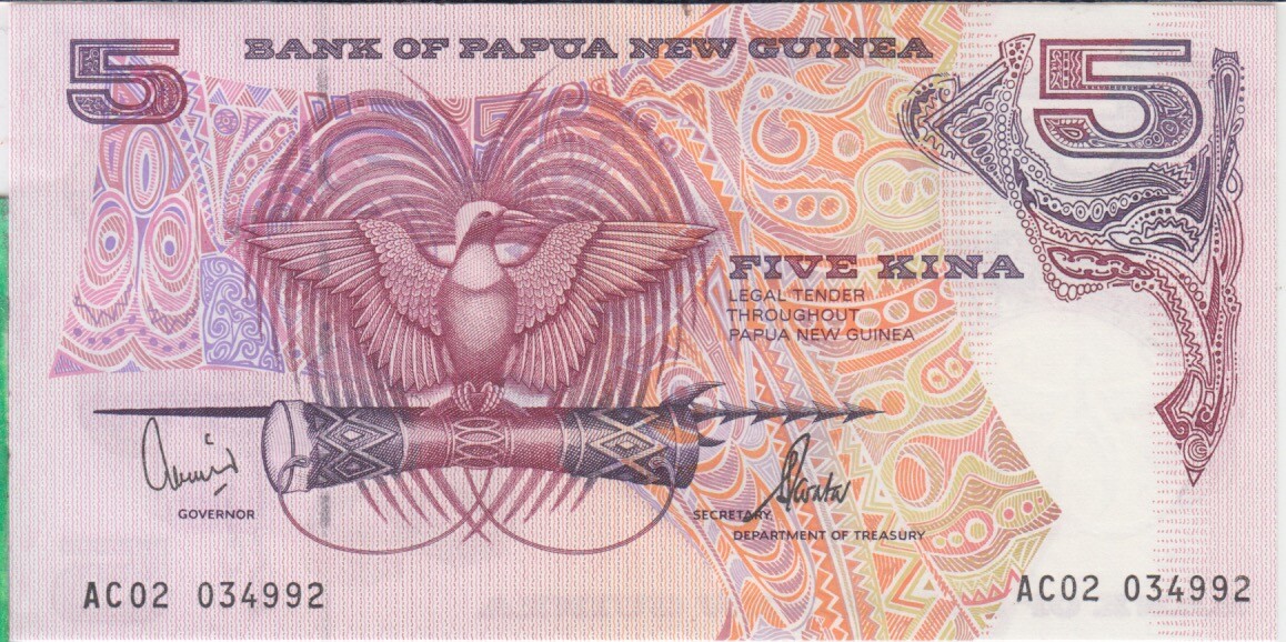 Papua New Guinea  P.13d 5 Kina 20(02) Sig 10 Kamit- Tarata  SCARCE  UNC  2001