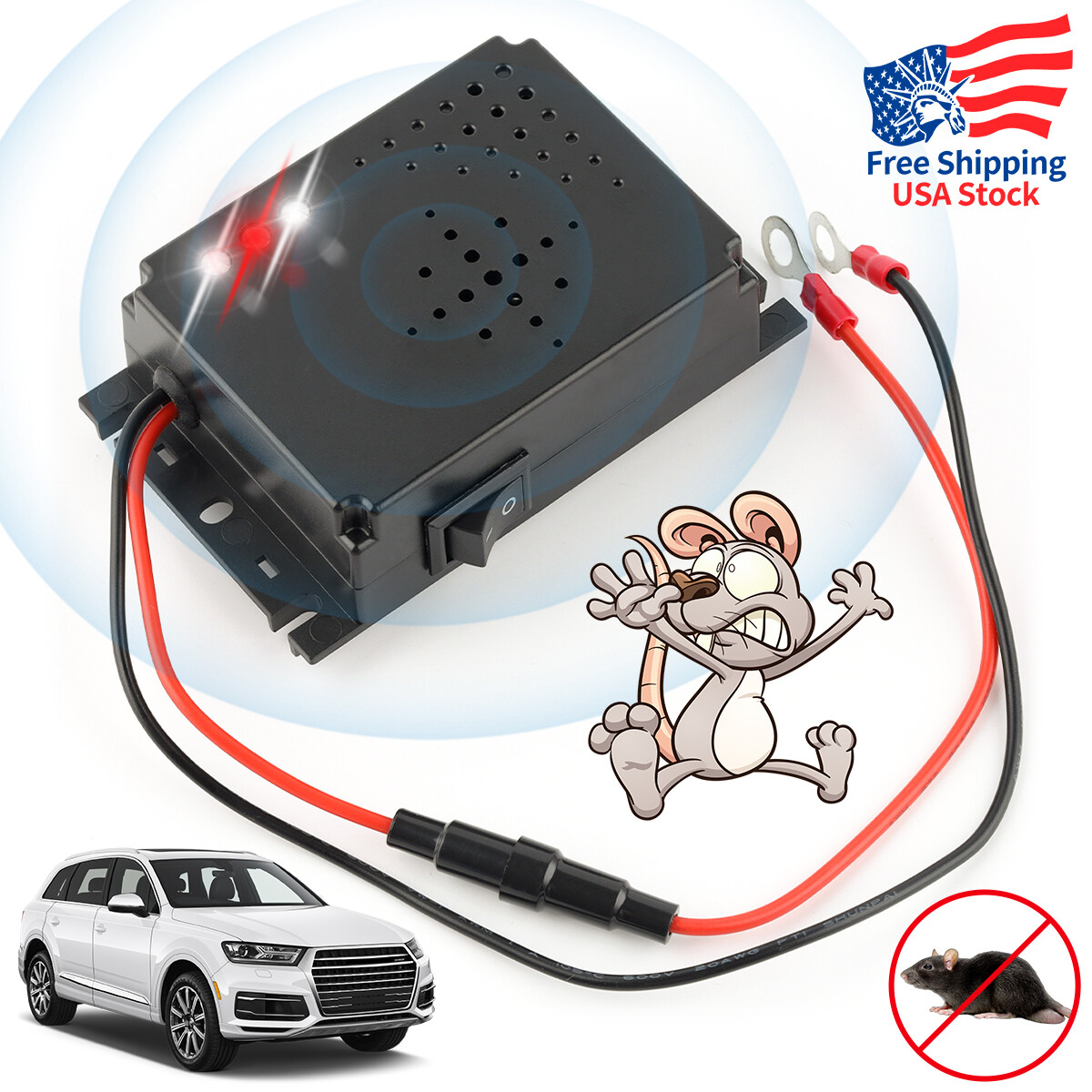 Car Ultrasonic Mouse Repeller for Rat Rodent Deterrent Wire Engine Pest Control