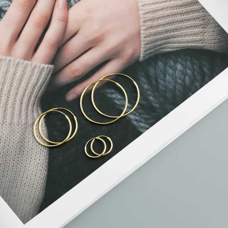 18CT GOLD SLEEPER HOOP EARRINGS - 18mm DIAMETER - PAIR -