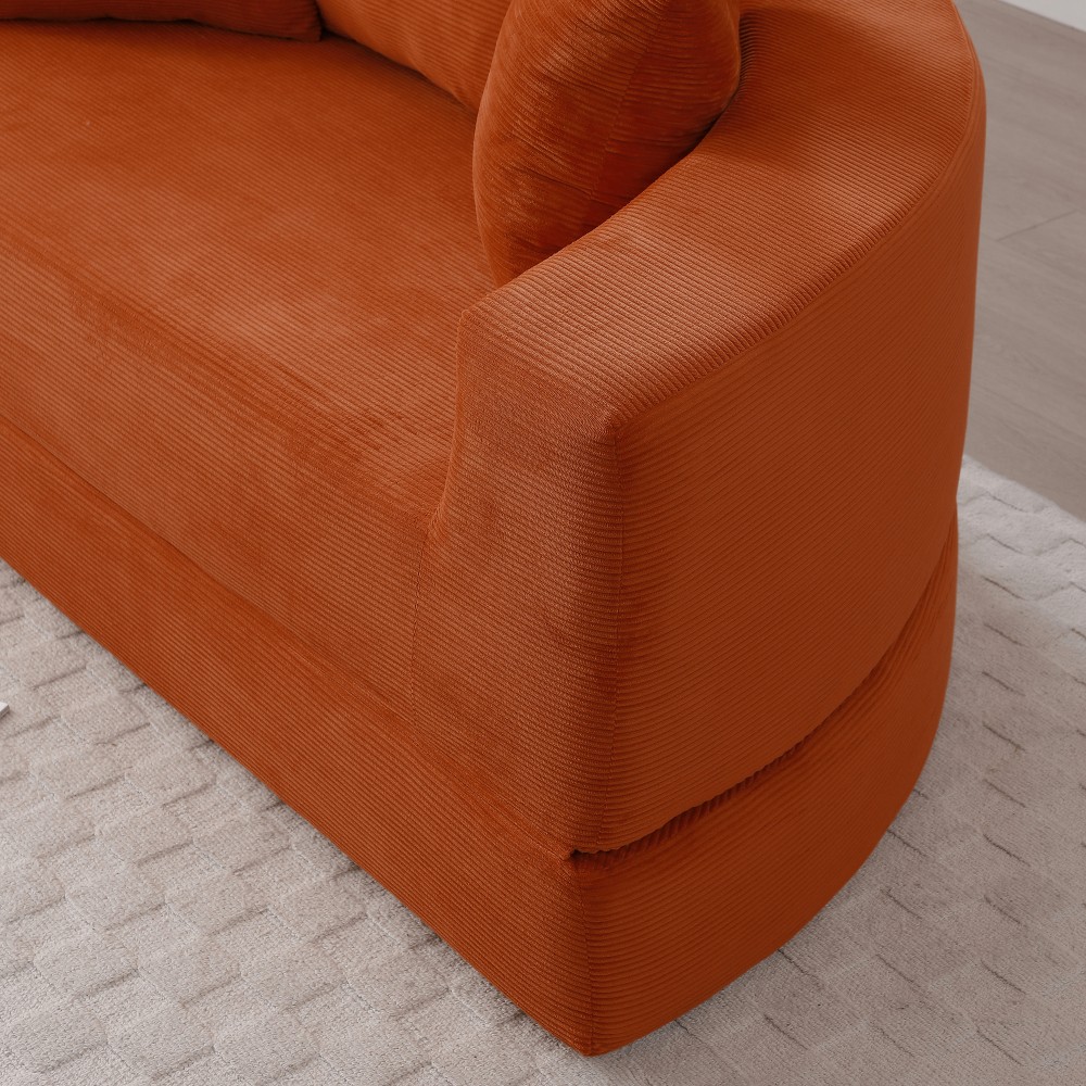 Convertible Sofa Bed w/ Foam Corduroy Cover, Orange - Modern Futon