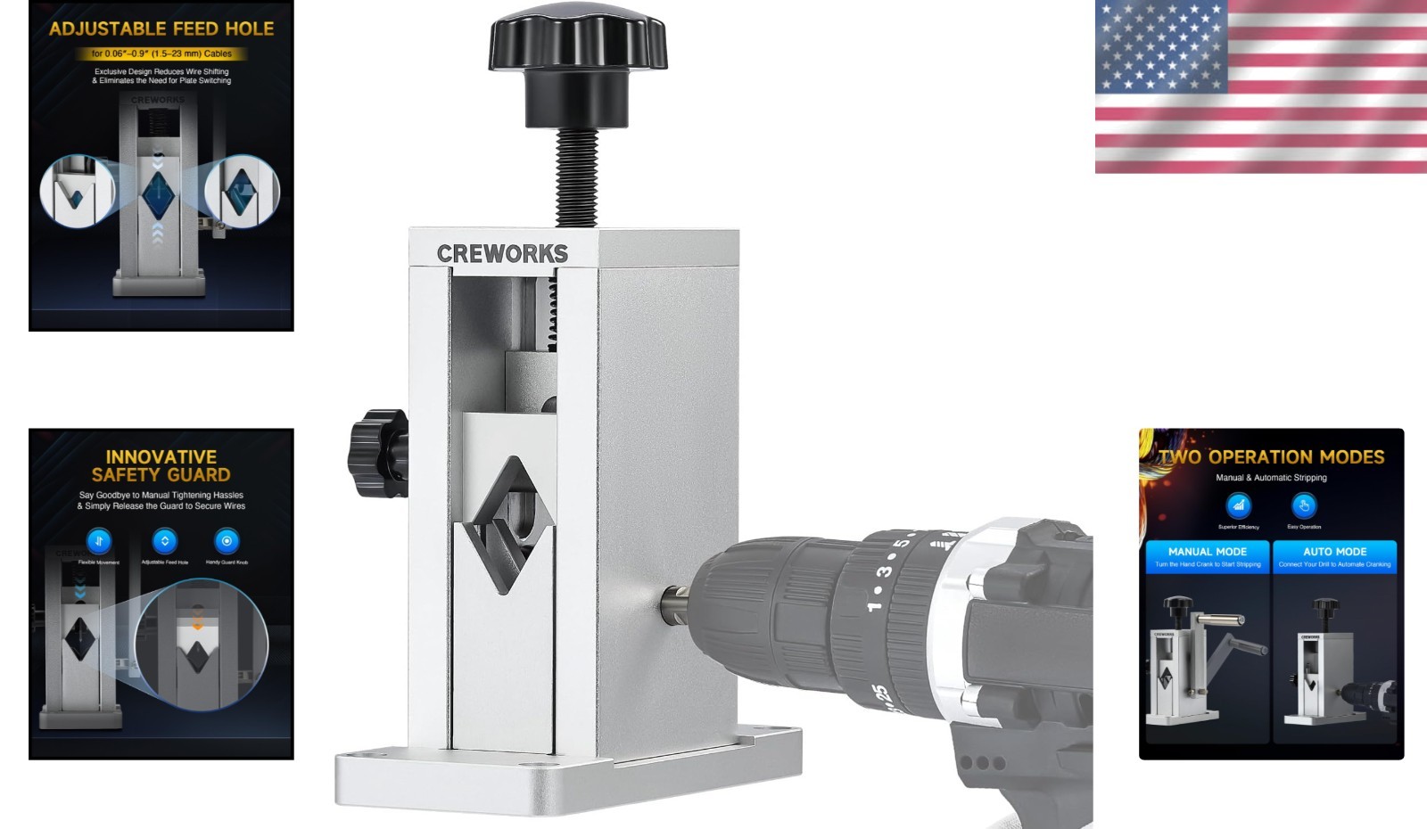 Adjustable Feed Hole Wire Stripper for Scrap Cable - Portable and Efficient