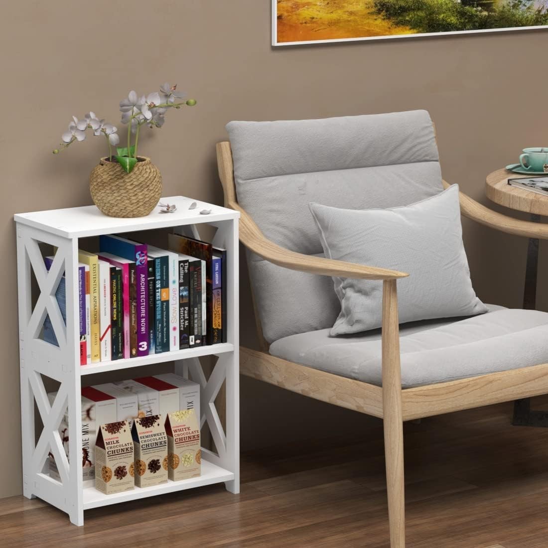 End Table 3 Tier 2 Shelf Small Bookshelf Bookcase Display Rack for Home White