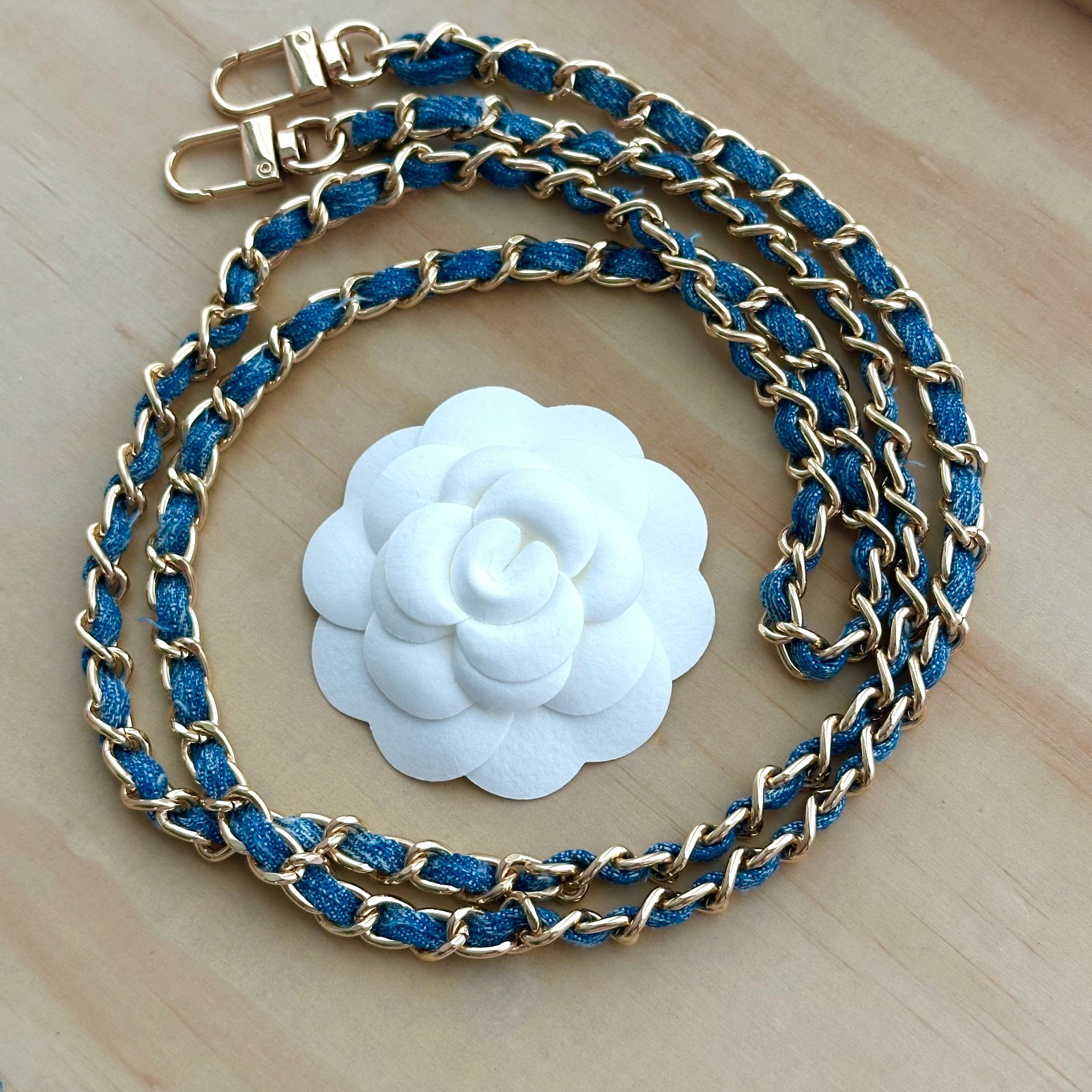 Replacement Handbag Denim Blue Pouch Strap Chain and Pink Clasp