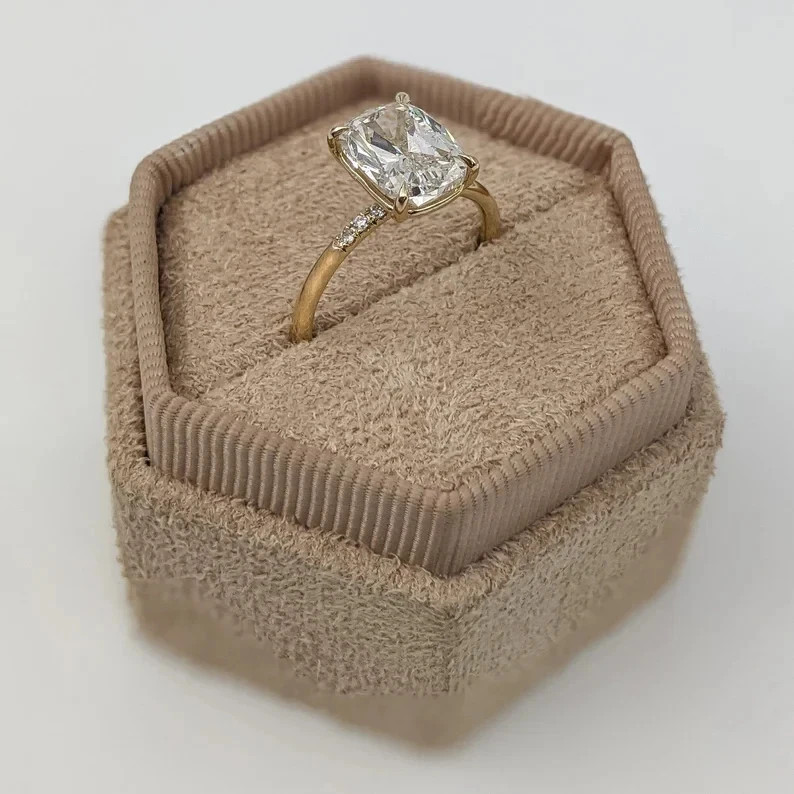 Prong Setting Cushion Cut 4.10 Ct Moissanite Engagement Wedding Ring