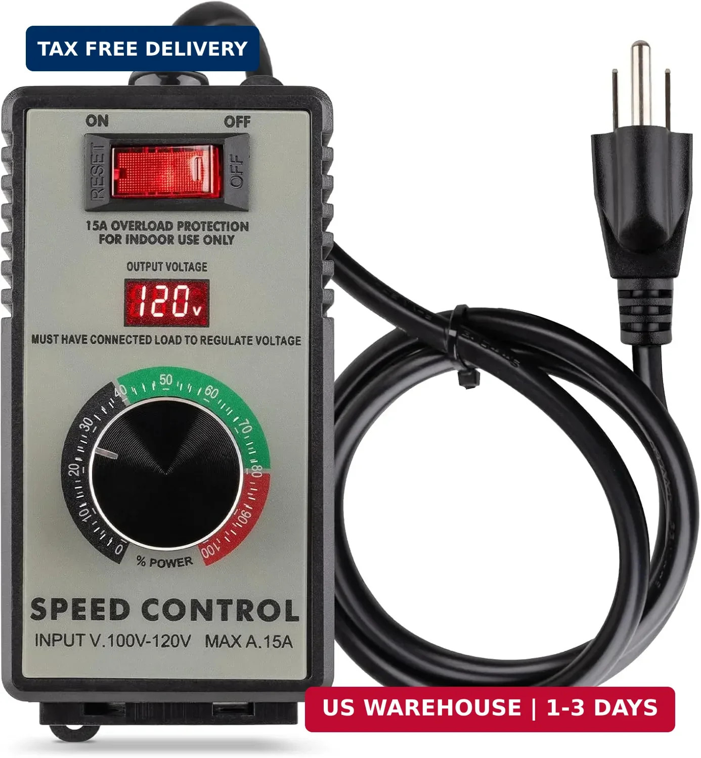 AC Motor Speed Controller 120V 15A - Variable Speed Regulator for Brushed Motors