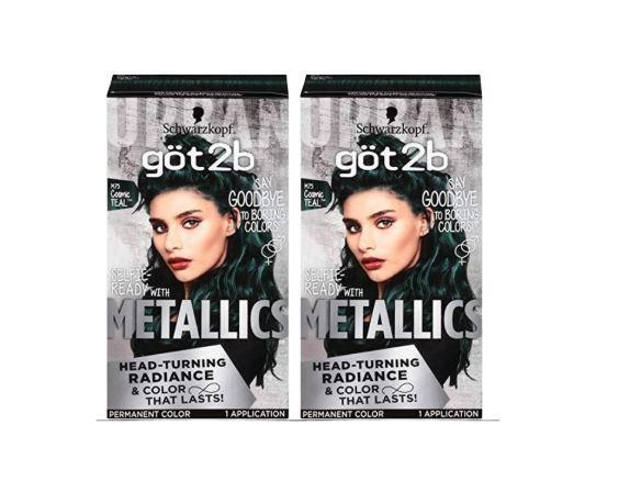 Pack of 2 Schwarzkopf Got2b Metallics Permanent Hair Color, M75 Cosmic Teal