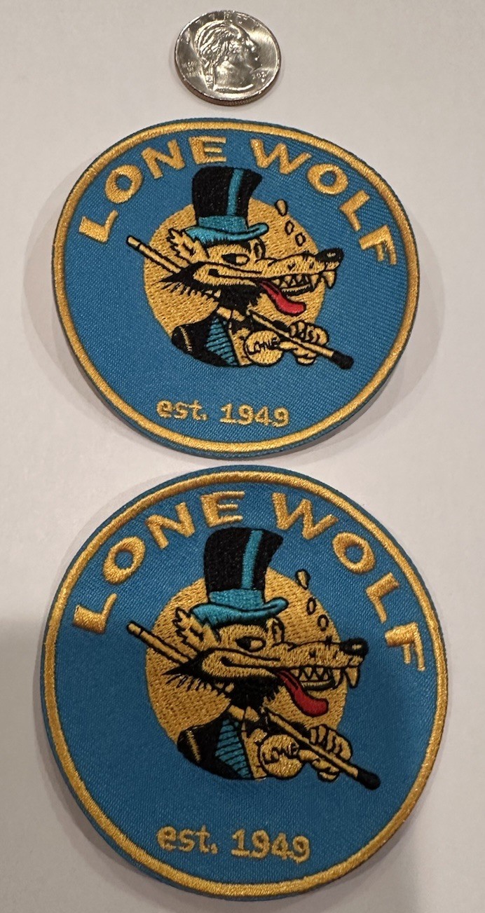 2-LONE WOLF Vintage Embroidered Iron On  PATCHES  Rat Rod-Hot Rod, Racing  3"x3"