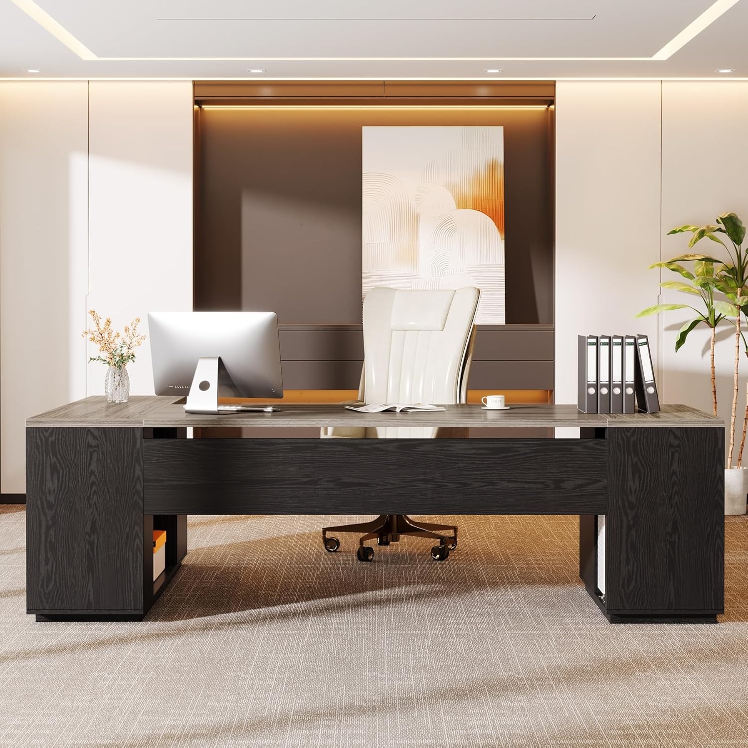 85.8'' Large Executive Desk Modern L-Shaped Office Computer Desk w/ File Drawer