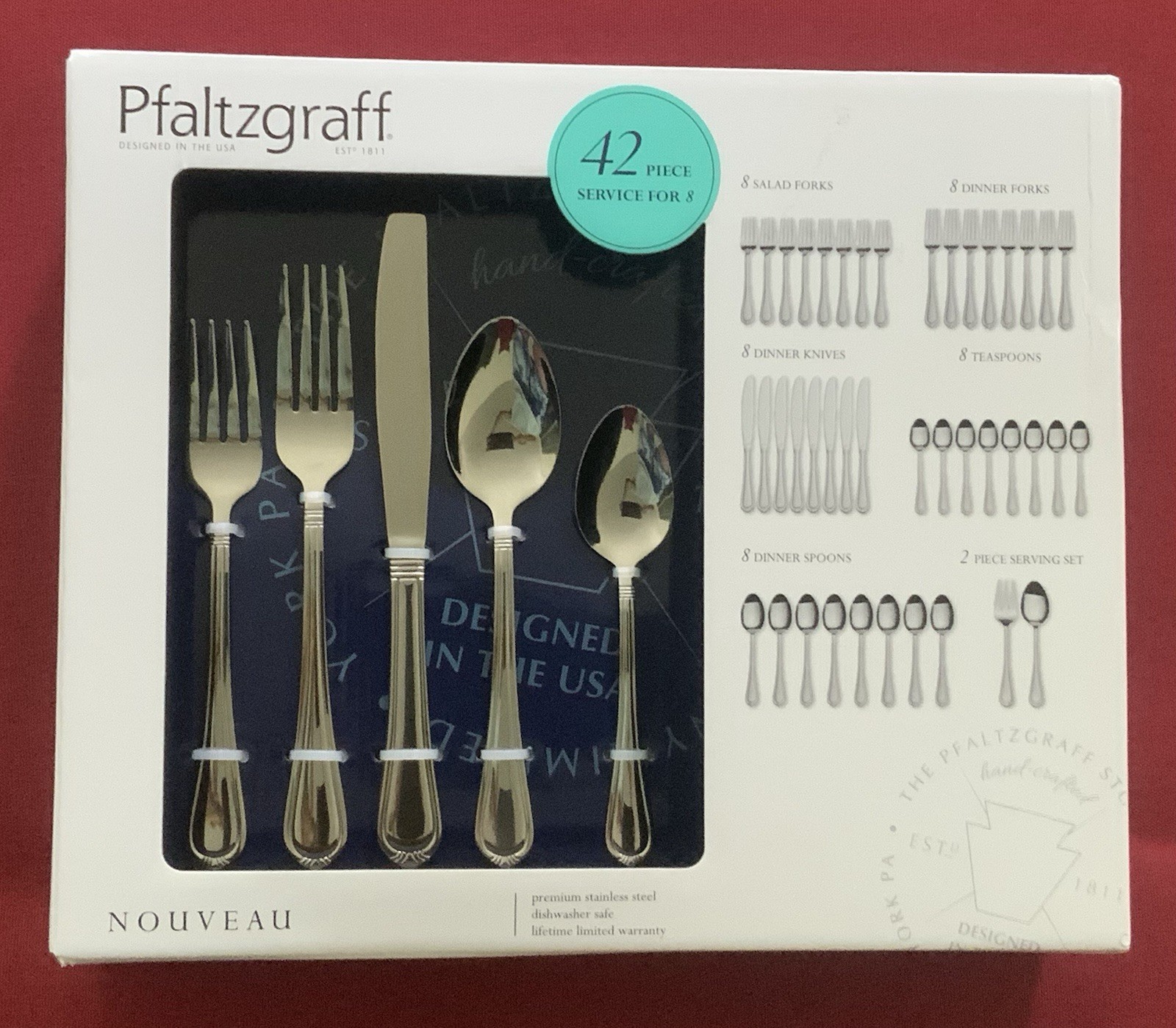 ⭐️ New  PFALTZGRAFF  Silverware Nouveau 42 Pc Service for 8 Dishwasher Safe