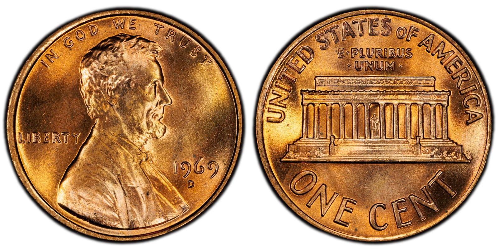 1969 D Lincoln Memorial Penny Brilliant Uncirculated Cent Red BU Coin