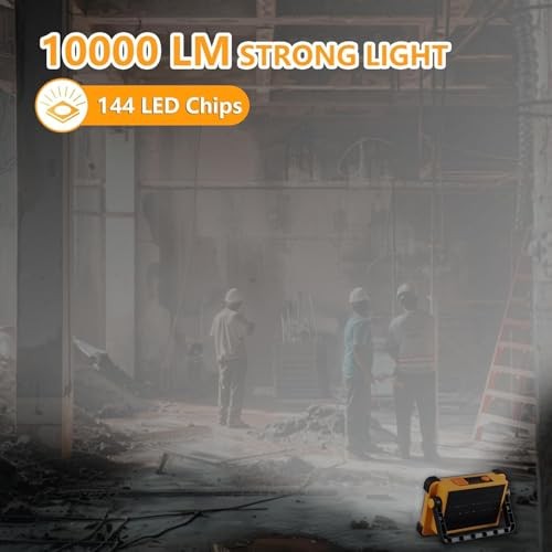 2 Pack 120W Solar Rechargeable Work Light, 144 LED 10000LM Yellow 2 Pack