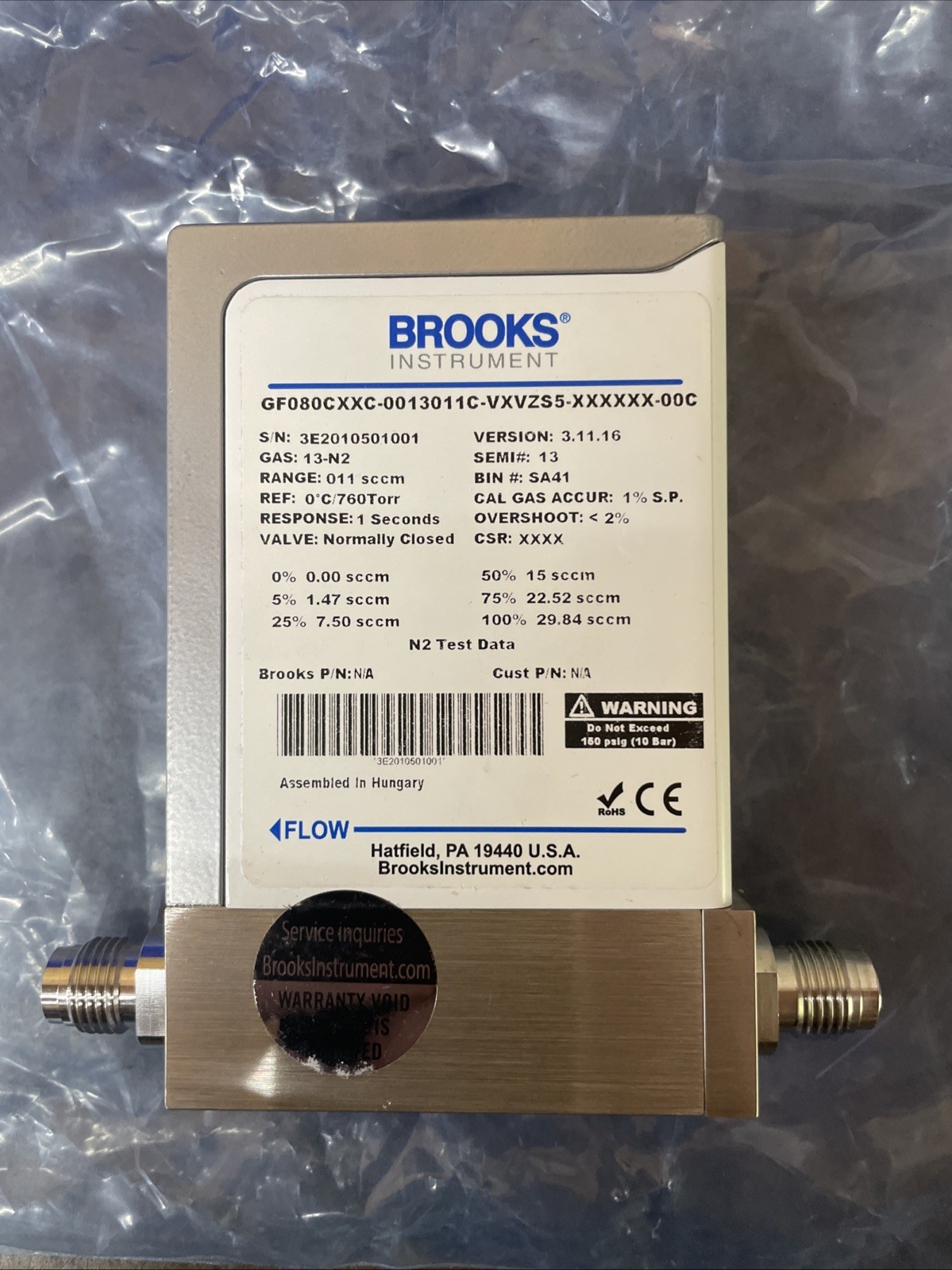 Brooks Instrument Thermal Mass Flow Control GF080CXXC-0013011C-VXVZS5-XXXXXX-00C