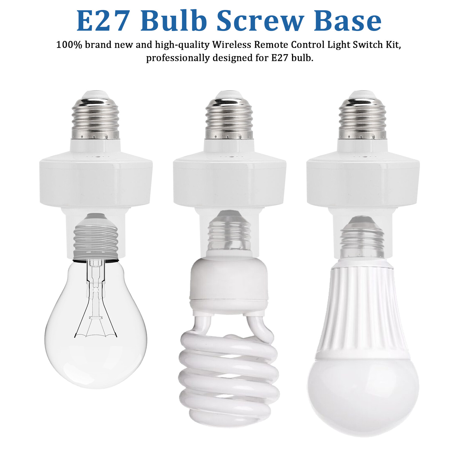 Wireless Remote Control E27 Lamp Holder Light Bulb Cap Socket Switch Screw Kit