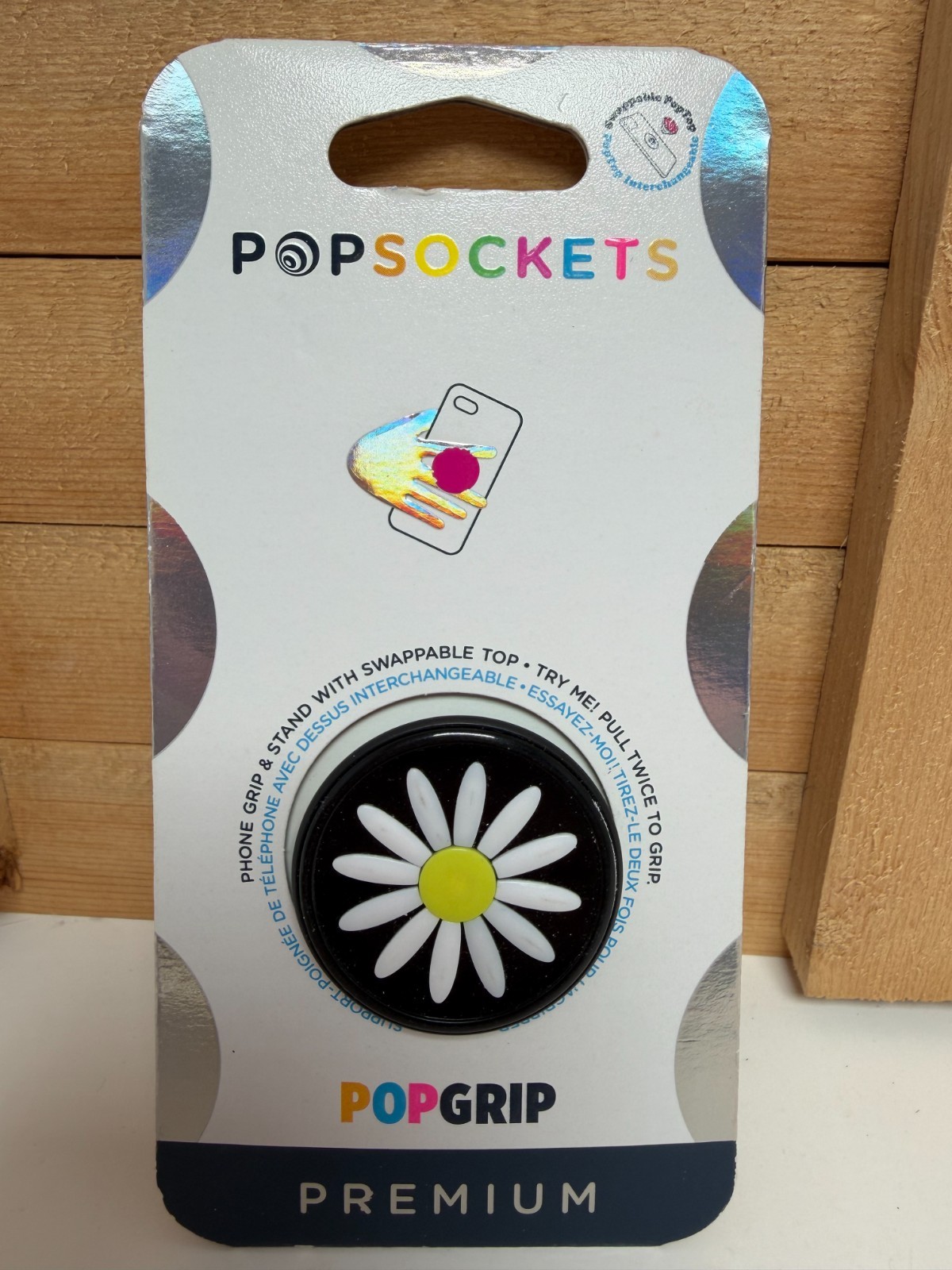 PopSockets PopGrip Premium Festival Daisy Black Swappable Top Phone Grip New