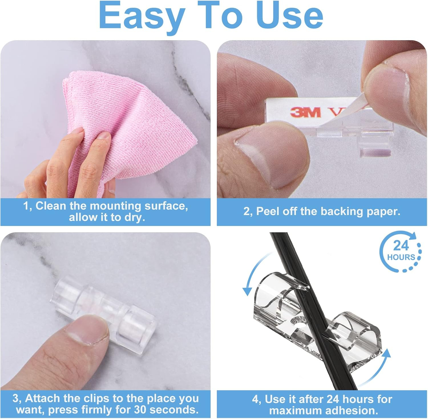 40 Pcs Self-Adhesive Cable Wire Clips for Wall Under Desk Ethernet Dash Cam