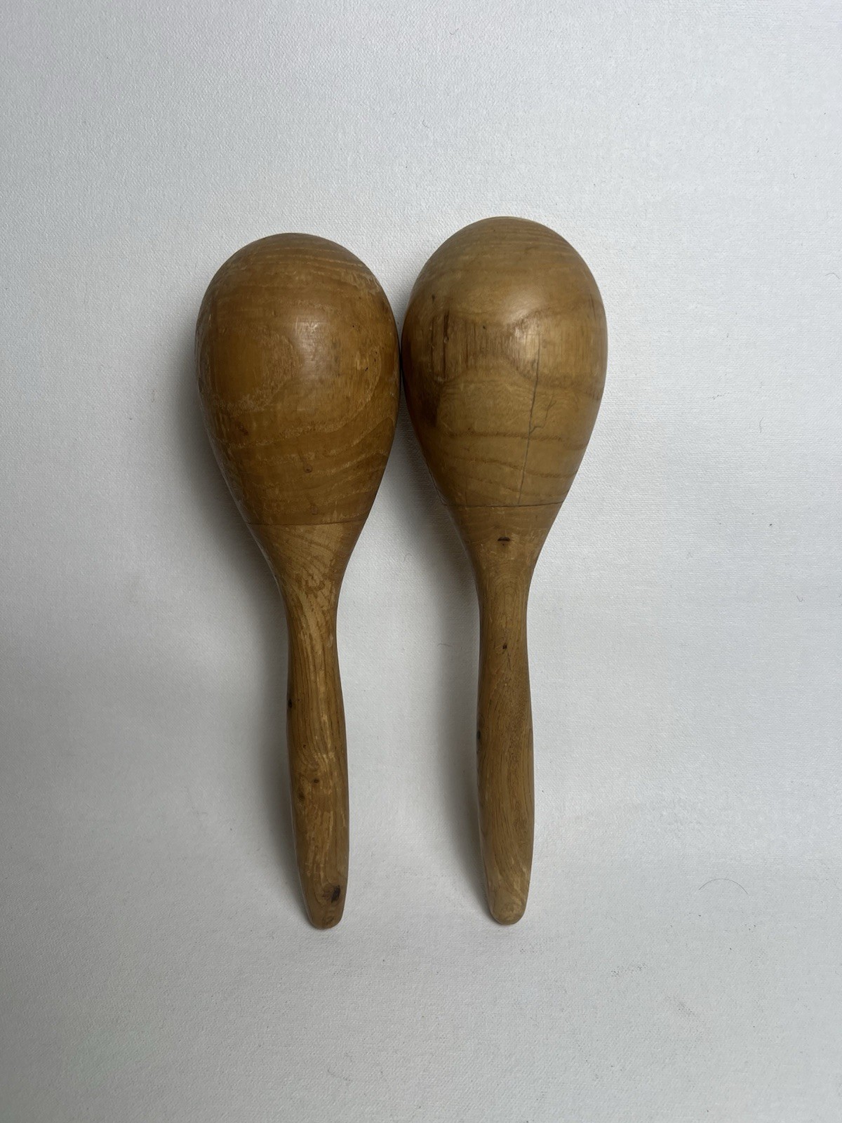 Pair Vintage Wooden Maracas Hand Carved Wood Shakers Folk Percussion Instrument