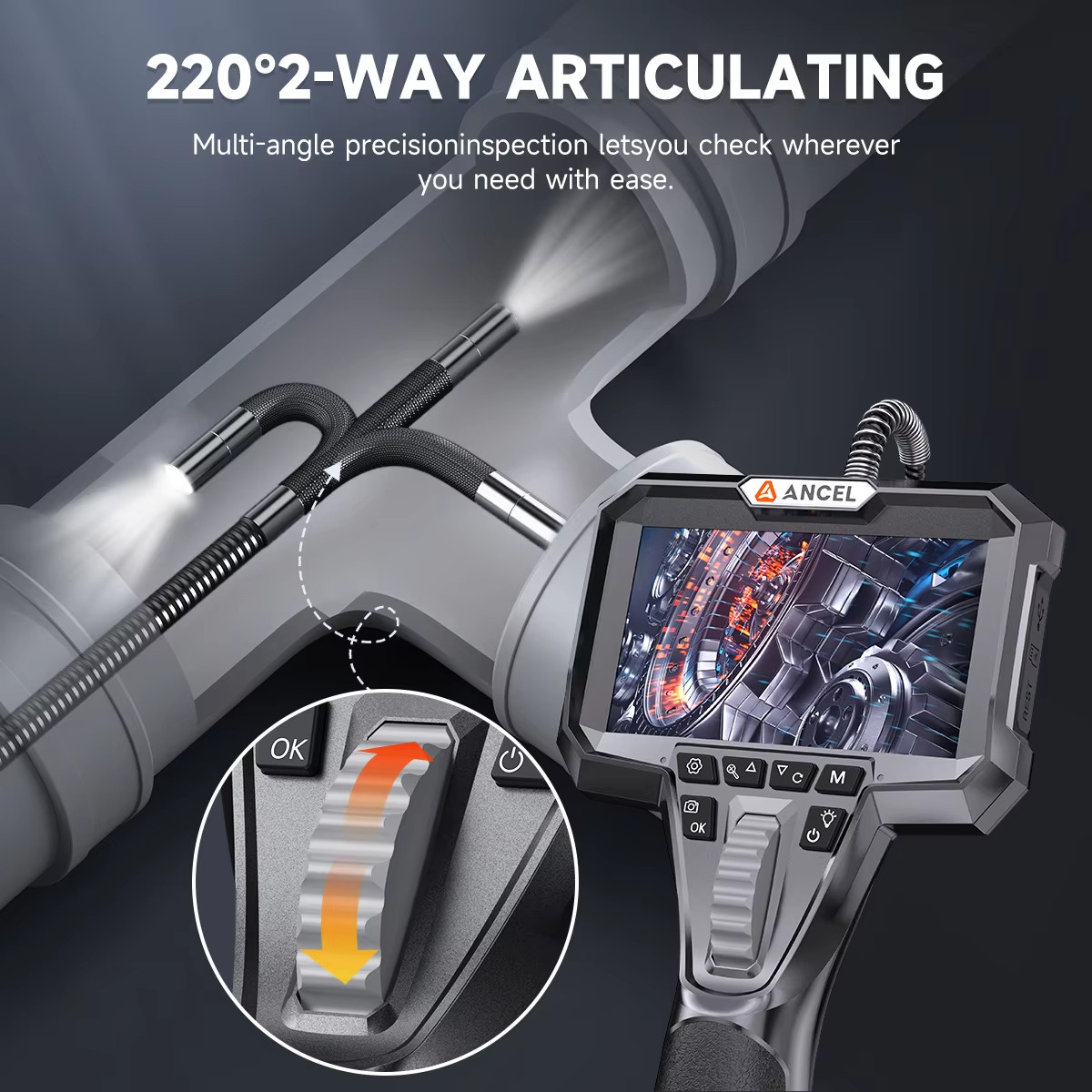 ANCEL Borescope Inspection Camera 360° Endoscope Camera with Screen 4.3inch LCD