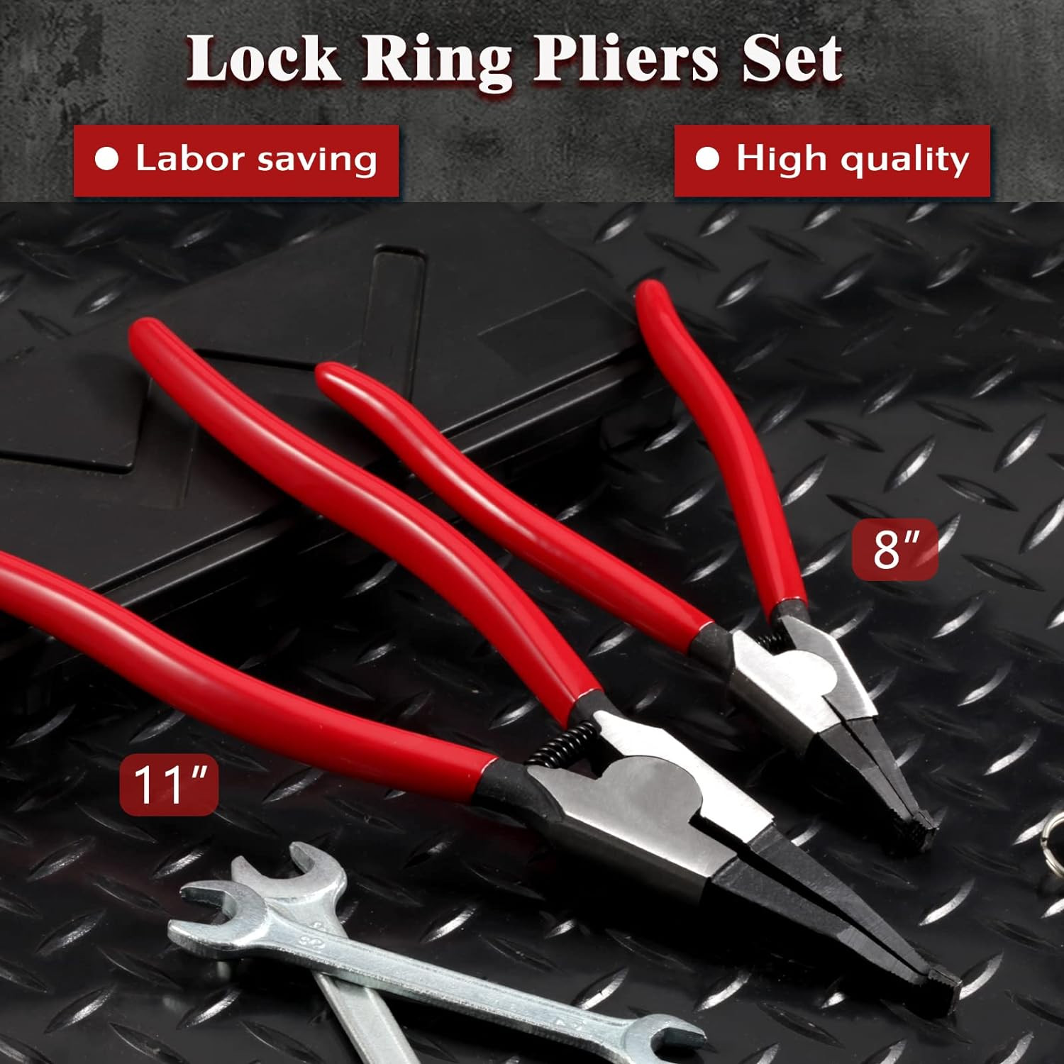 Heavy Duty Lock Ring Pliers Set - Flat Snap, Circlip, Reverse, Retaining & Ring