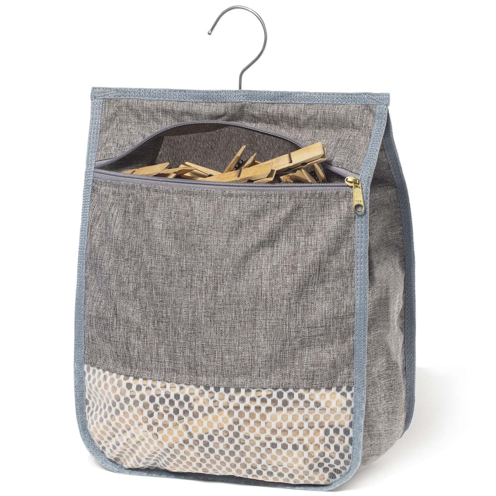 Laundry Clothespin Bag for Clothesline Outdoor, Clothes pin Bag with Zipper C...
