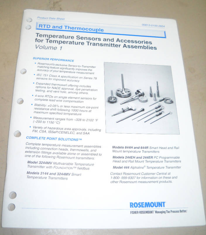 FISHER ROSEMOUNT RTD THERMOCOUPLE MANUAL 00813-0100