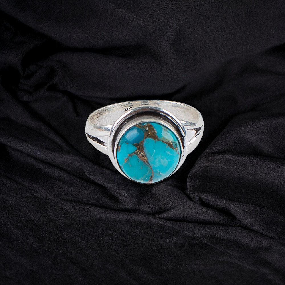 Blue Copper Turquoise Gemstone 925 Sterling Silver Handmade Jewelry Ring