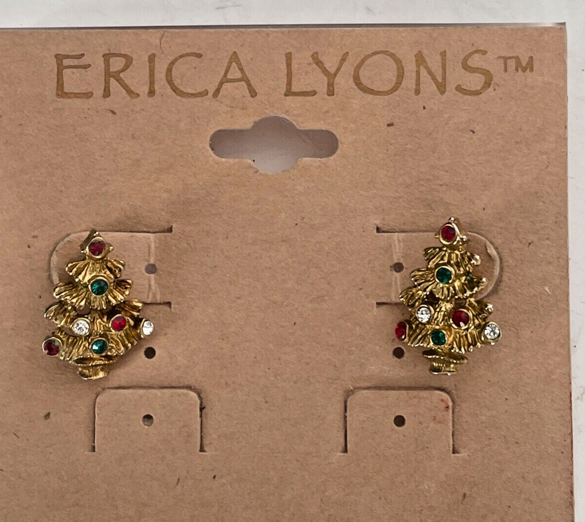 NEW Erica Lyons Christmas Tree Earrings Gold Tone Rhinestone  Post DN167